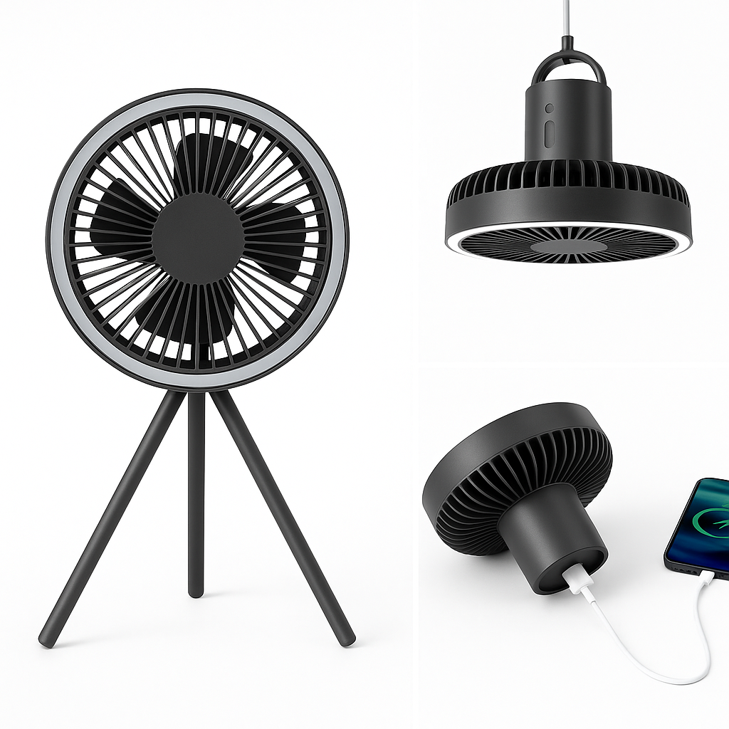 Cordless Camping Fan with Power Bank and Light